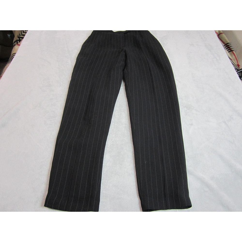 Harve Benard Pinstripe Dress Pants Women 8 Black Straight Leg Workwear
